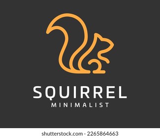 Squirrel Chipmunk Tail Flat Line Art Linear Outline Simple Minimalist Mascot Vector Logo Design