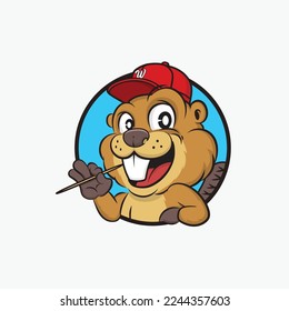 Squirrel chipmunk using toothpick for t-shirt design, mascot character.