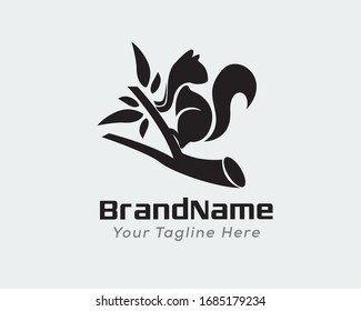 squirrel climb at branch with look back logo design inspiration