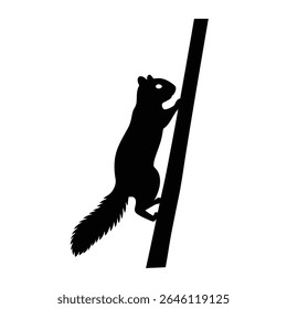Squirrel climbing tree silhouette black and white.