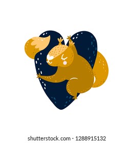 Squirrel clip art Vector forest animal and heart Cute illustration for kids printable art or greeting card