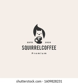 squirrel coffee mug drink logo vector icon illustration hipster vintage retro