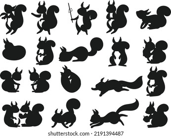 Squirrel collection poses happy love isolated Vector Silhouettes