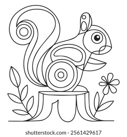 Squirrel. Coloring book. Hand drawn funny squirrel with nut for adult anti stress Coloring Page with high details isolated on white background, illustration in zentangle style.Vector
