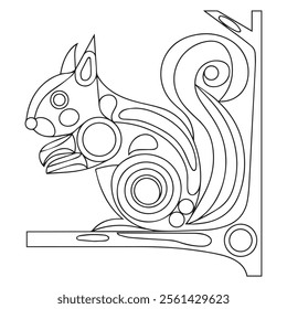 Squirrel. Coloring book. Hand drawn funny squirrel with nut for adult anti stress Coloring Page with high details isolated on white background, illustration in zentangle style.Vector
