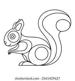 Squirrel. Coloring book. Hand drawn funny squirrel with nut for adult anti stress Coloring Page with high details isolated on white background, illustration in zentangle style.Vector
