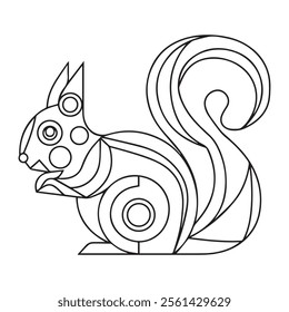 Squirrel. Coloring book. Hand drawn funny squirrel with nut for adult anti stress Coloring Page with high details isolated on white background, illustration in zentangle style.Vector
