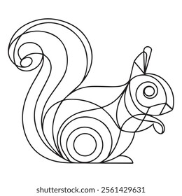 Squirrel. Coloring book. Hand drawn funny squirrel with nut for adult anti stress Coloring Page with high details isolated on white background, illustration in zentangle style.Vector
