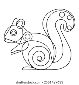 Squirrel. Coloring book. Hand drawn funny squirrel with nut for adult anti stress Coloring Page with high details isolated on white background, illustration in zentangle style.Vector
