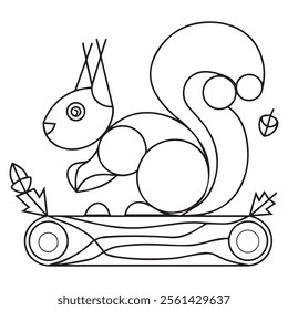 Squirrel. Coloring book. Hand drawn funny squirrel with nut for adult anti stress Coloring Page with high details isolated on white background, illustration in zentangle style.Vector
