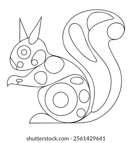 Squirrel. Coloring book. Hand drawn funny squirrel with nut for adult anti stress Coloring Page with high details isolated on white background, illustration in zentangle style.Vector
