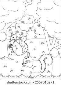 Squirrel coloring page animal vector