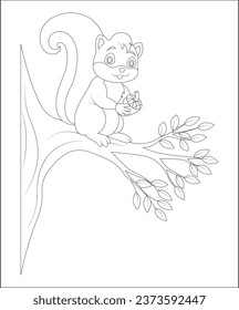 Squirrel coloring page  |coloring book page  |line art for kids and adults