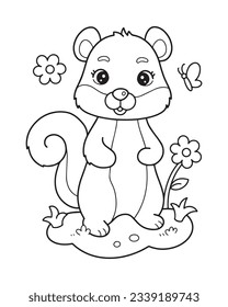 Squirrel coloring page illustration for kids