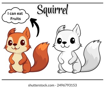 Squirrel coloring page for kids.vector illustration.black and white