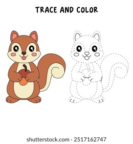 Páginas de coloração de esquilo para crianças. Traço e cor veado. Colorindo página contorno animal de bonito Squirrel tracing planilha. Jardim de infância e atividade pré-escolar. Vetor de estação de férias de outono de esquilo.