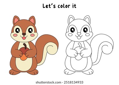 Páginas de coloração de esquilo para crianças. Traço e cor veado. Colorindo página contorno animal de bonito Squirrel tracing planilha. Jardim de infância e atividade pré-escolar. Vetor de estação de férias de outono de esquilo.