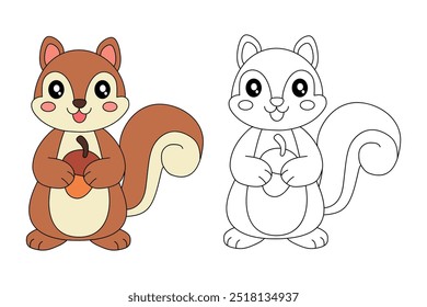 Páginas de coloração de esquilo para crianças. Traço e cor veado. Colorindo página contorno animal de bonito Squirrel tracing planilha. Jardim de infância e atividade pré-escolar. Vetor de estação de férias de outono de esquilo.