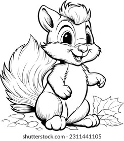 Squirrel, colouring book for kids, vector illustration