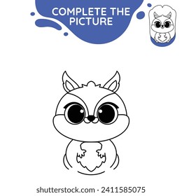 squirrel complete the picture incomplate line drawing activity cute outline illustration suitable for coloring books page for children black white educational printable preschool