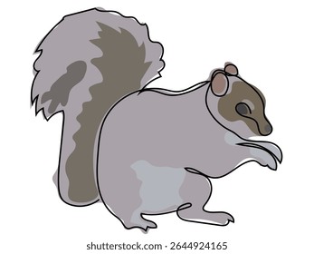 Squirrel in continuous line drawing on white background.