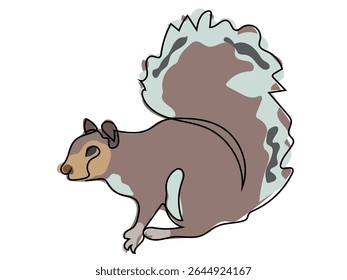 Squirrel in continuous line drawing on white background.