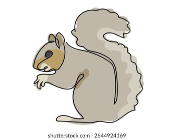Squirrel in continuous line drawing on white background.