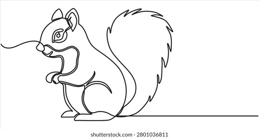 Squirrel continuous one line drawing, single line art element, minimalist sketch line vector illustration. 