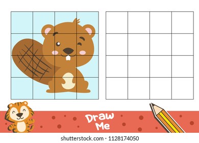 Squirrel Copy the picture.  Cartoon vector illustration. Coloring book. Educational game for children.