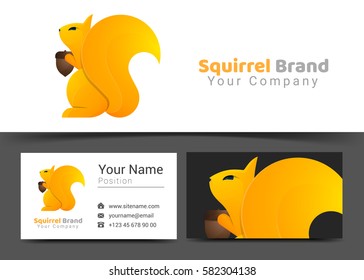 Squirrel Corporate Logo and Business Card Sign Template. Creative Design with Colorful Logotype Visual Identity Composition Made of Multicolored Element. Vector Illustration.