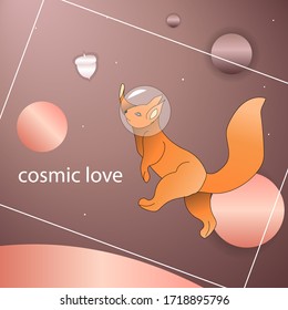 squirrel cosmonaut in weightlessness flying for a nut. postcard about space with an animal