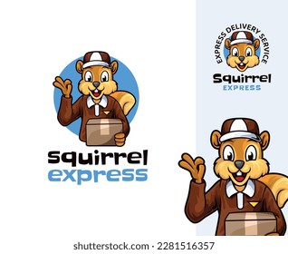 Squirrel Courier Mascot Logo Design. Fun and playful cartoon mascot perfect for courier, delivery service-related business and brands