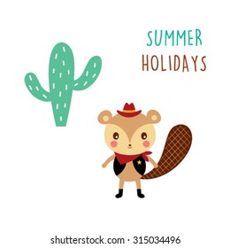 squirrel cowboy summer holiday vector