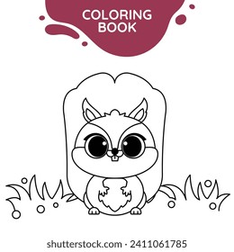 squirrel cute outline drawing suitable for coloring books for children black and white educational preschool activity sheet vector isolated