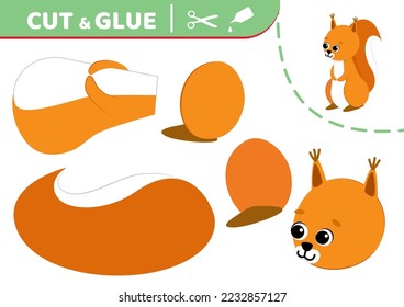 Squirrel. Cute red squirrel. Cut and glue. Application work. Paper education game. Flat, cartoon. Isolated vector illustration eps 10