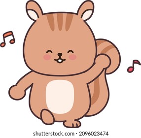 Squirrel dancing happily with musical notes. Vector illustration isolated on a white background.