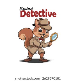 Squirrel Detective Character Vector Investigating with Magnifying Glass