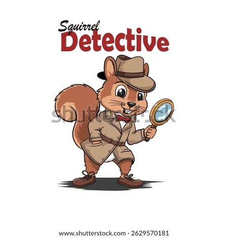 Squirrel Detective Character Vector Investigating with Magnifying Glass