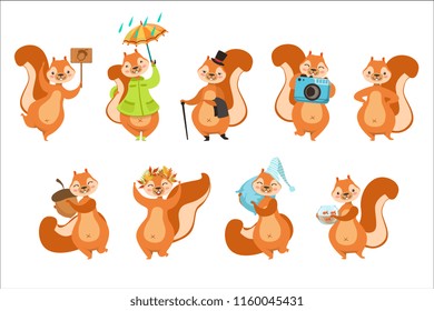 Squirrel Different Activities Set Of Girly Character Stickers