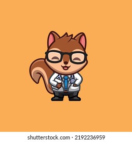 Squirrel Doctor Cute Creative Kawaii Cartoon Mascot Logo