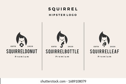squirrel donuts bottle leaf logo vector icon illustration hipster retro vintage