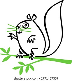 Squirrel drawing outlined in white, black and green. Vector. Cartoon.