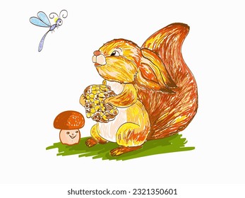 A squirrel drawn in illustrator in imitation of a children's drawing