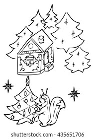 Squirrel dress up Christmas tree vector drawing