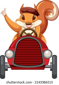 A squirrel driving car on white back ground illustration