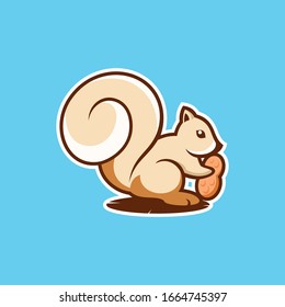 squirrel eat peanut illustration logo