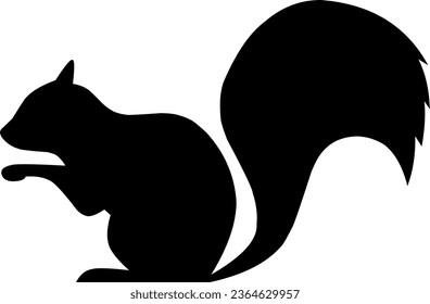Squirrel eats acorn silhouette icon vector illustration. Simple squirrel icon for fall season design. Autumn graphic resource for icon, sign, symbol or decoration. Silhouette of squirrel and acorn