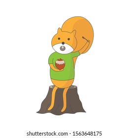 Squirrel eats. Cartoon character. Vector illustration