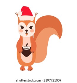 Squirrel emoji heads set with santa hat isolated on white. All kinds of emotios as sad, puzzled, happy etc.