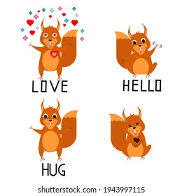Squirrel . Emotion stickers. Vector. Art.